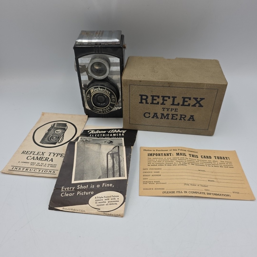 Winchester Camera Twin Lens Super Reflex Type Vintage Art Deco In Box Directions